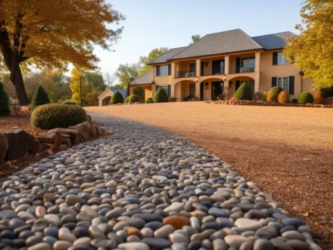 Decorative rock and ground cover installation
