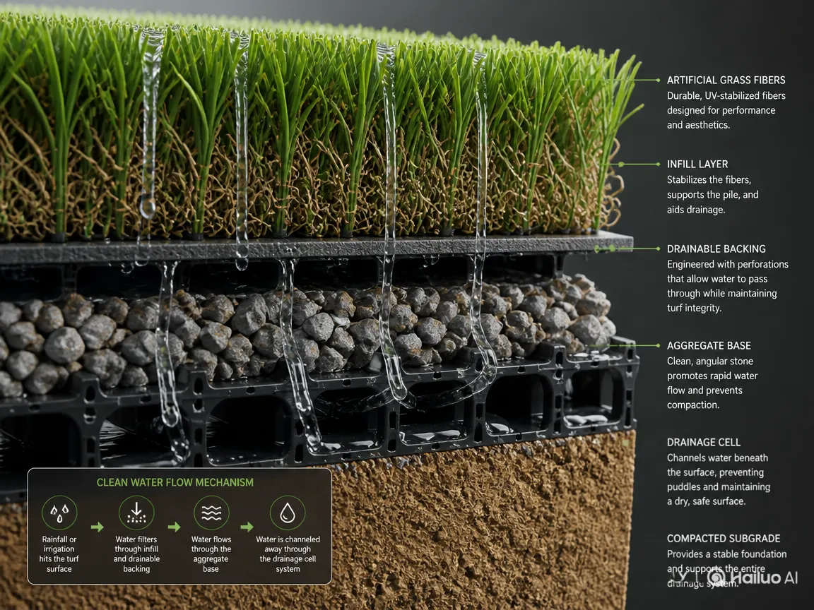 Pet-safe artificial grass with clean drainage backing