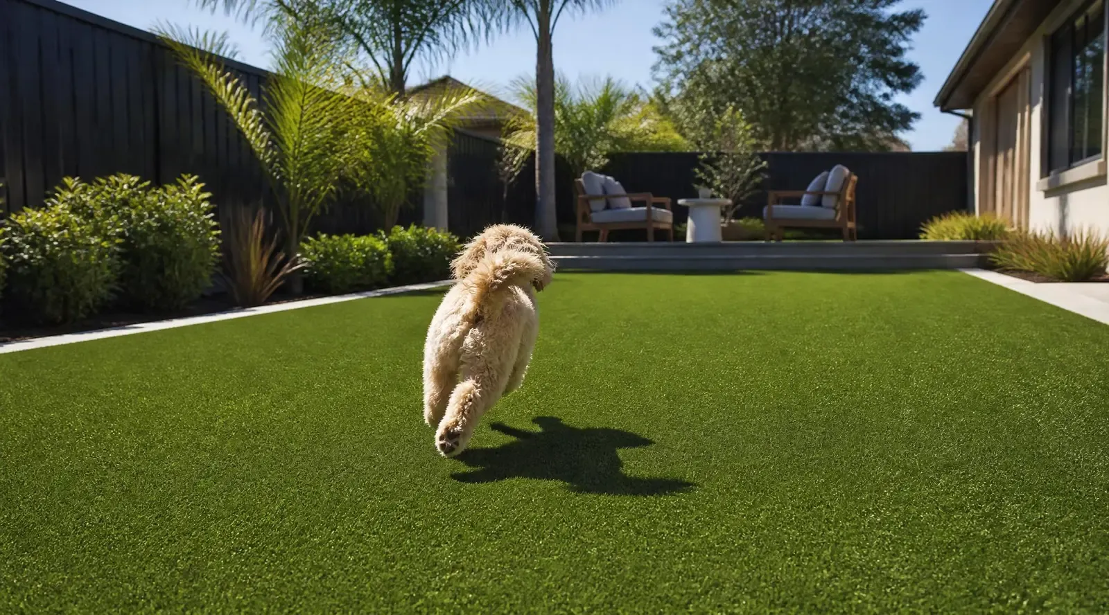 Pet turf yard with perimeter edging and clean finish